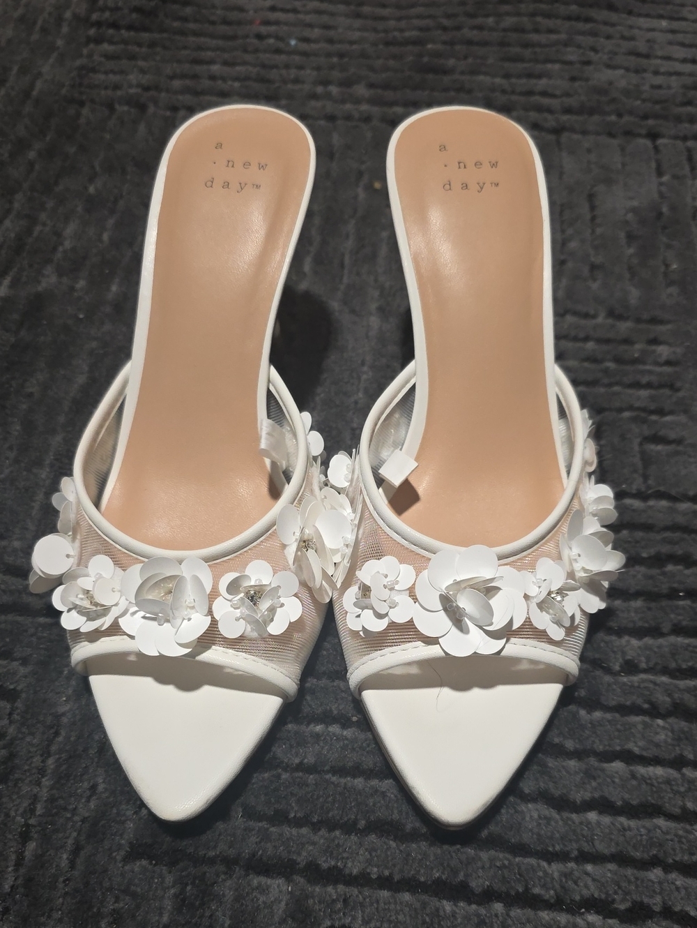 a new day White Floral Mesh Pointed Slide Mules Lupita